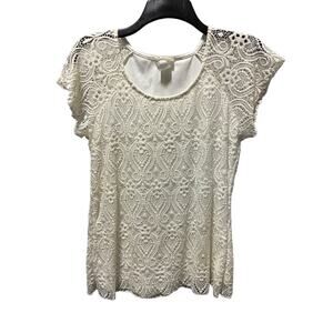 Vintage Brittney Black Medium Off-White Boho Short Sleeve Top, 90's Flare